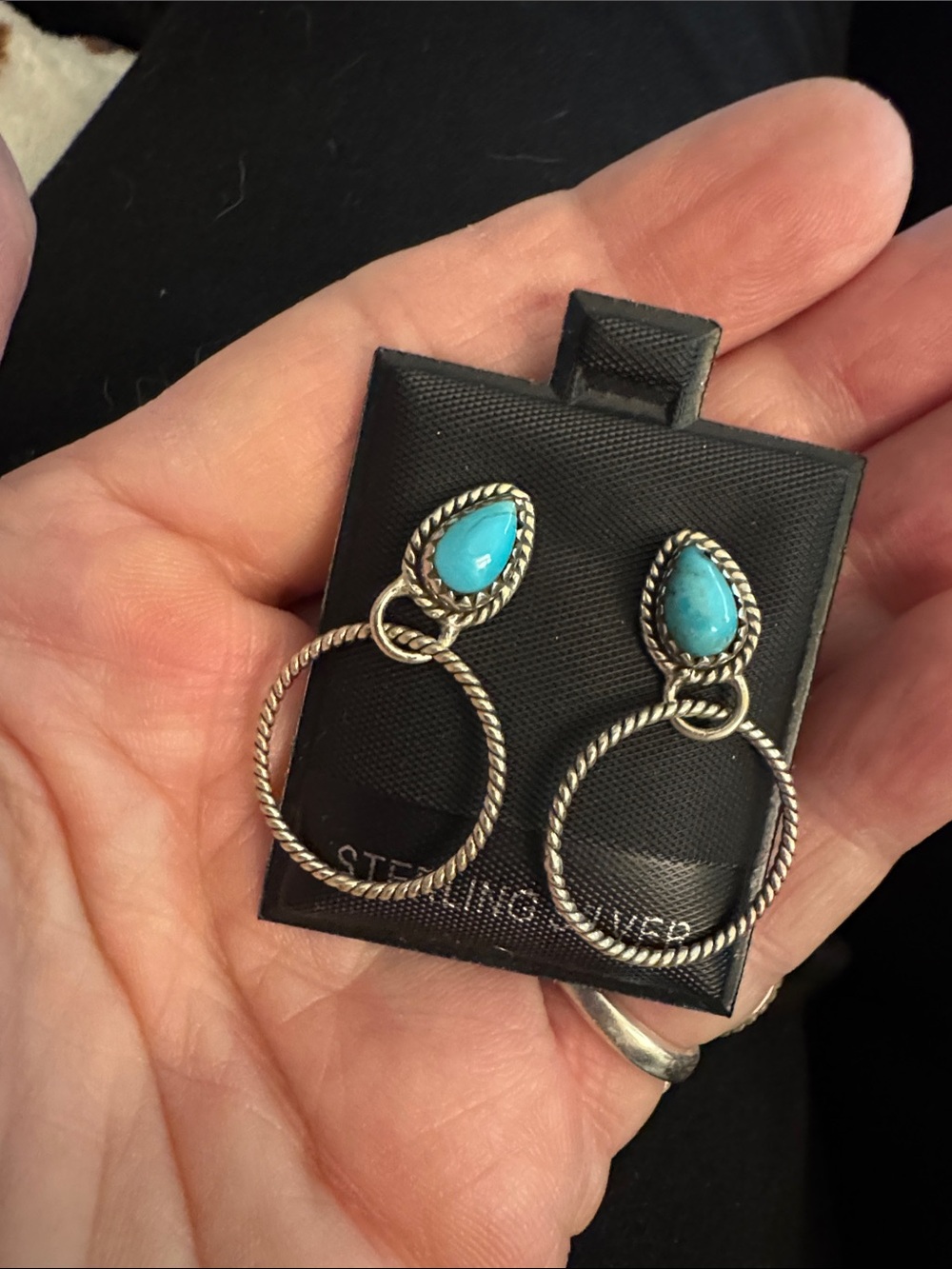 Sterling Silver Turquoise Teardrop Hoop Earrings